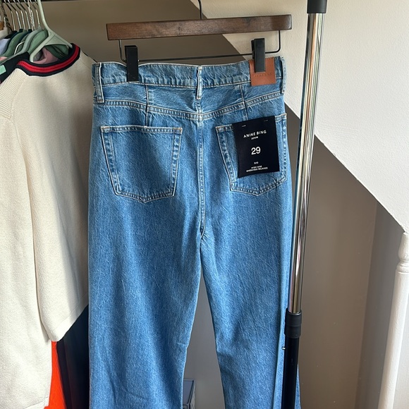 NWT Anine Bing Gio High Rise Oversized Relaxed Jeans 29 Destructed Blue Bayou - Picture 4 of 6